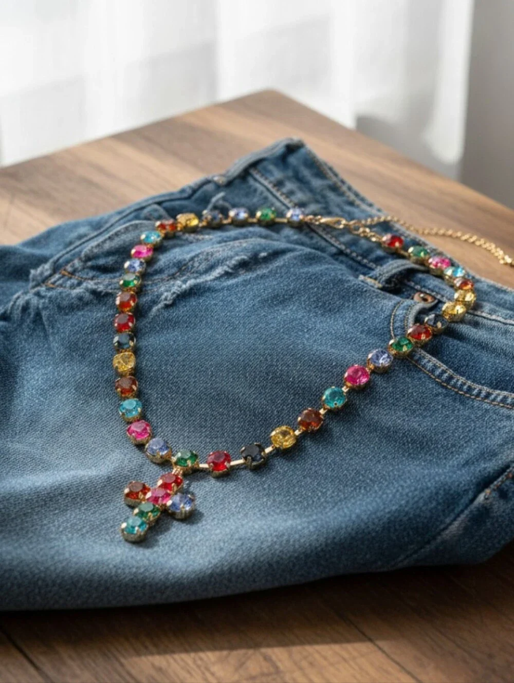 Gemstone Cross Pendant Statement Necklace